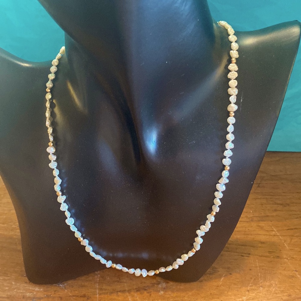 1990’s IPS hand knotted fresh water pearl &round 14KT yellow gold plated spacers